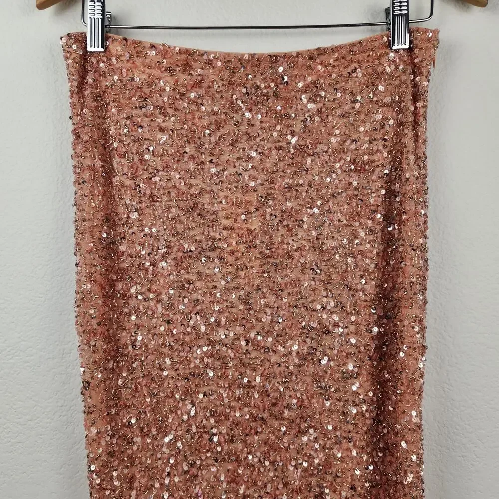 Retrofete Lowe Sequin Beaded Skirt in Dusty Peach Midi Size Small - Picture 4 of 9